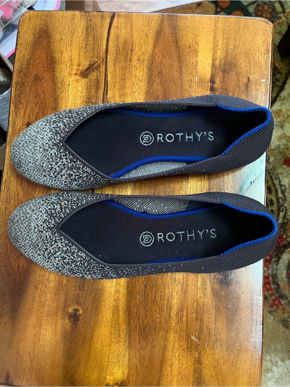 Rothy's Women's Grey & Silver Metallic Knit Ballet Flats Sz 10